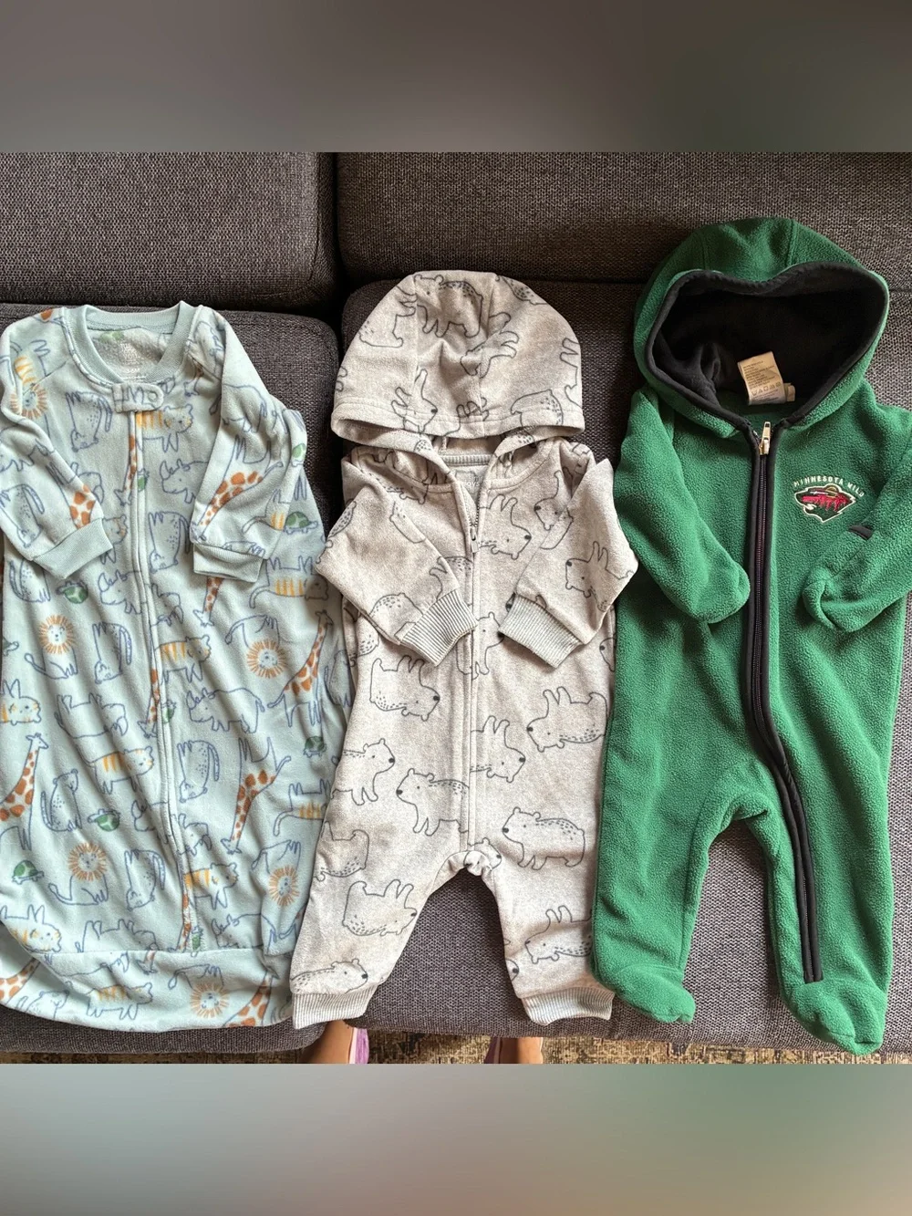 Carters’s Baby Fleece Zip-Up Sleep & Play Bundle, Set of 3, 3-6M